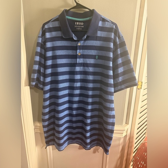 Izod Blue Striped Polo Shirt Classic Style - Picture 1 of 7
